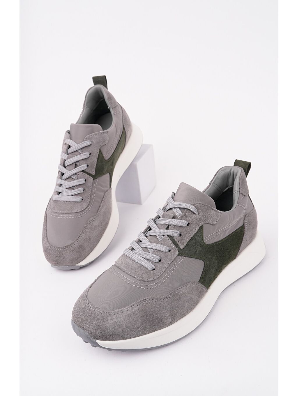 Gri SVENSON Kalın Taban Bağcıklı Hakiki Deri Erkek Günlük Sneaker Spor Ayakkabı-5