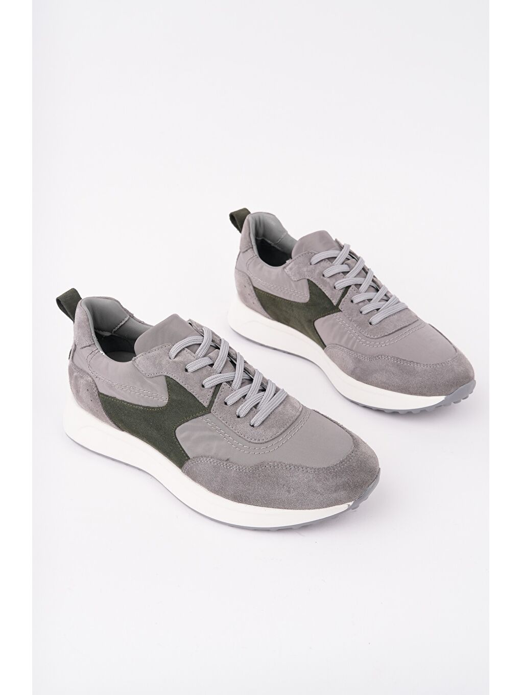 Gri SVENSON Kalın Taban Bağcıklı Hakiki Deri Erkek Günlük Sneaker Spor Ayakkabı-6