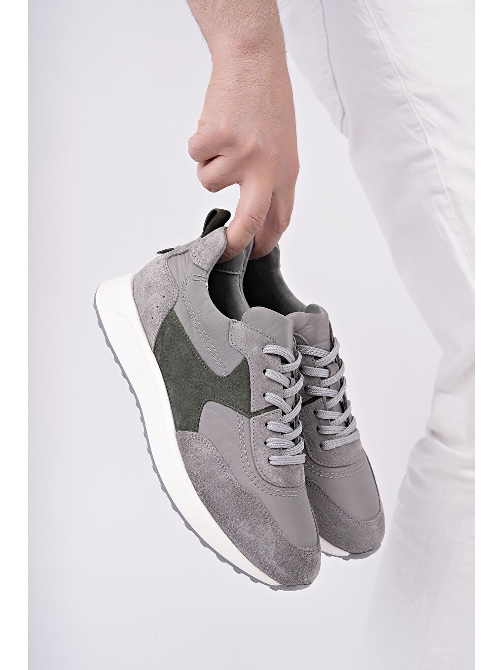 Gri SVENSON Kalın Taban Bağcıklı Hakiki Deri Erkek Günlük Sneaker Spor Ayakkabı-7