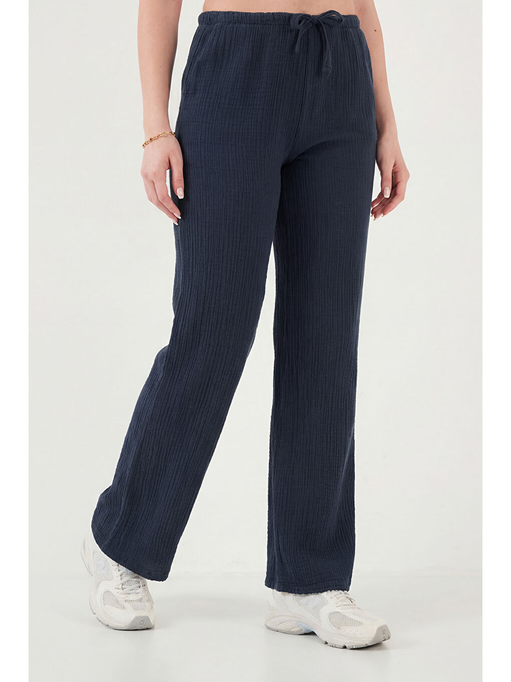 Lacivert Pamuklu Relaxed Fit Geniş Paça Müslim Kadın Pantolon 668YP5502-4