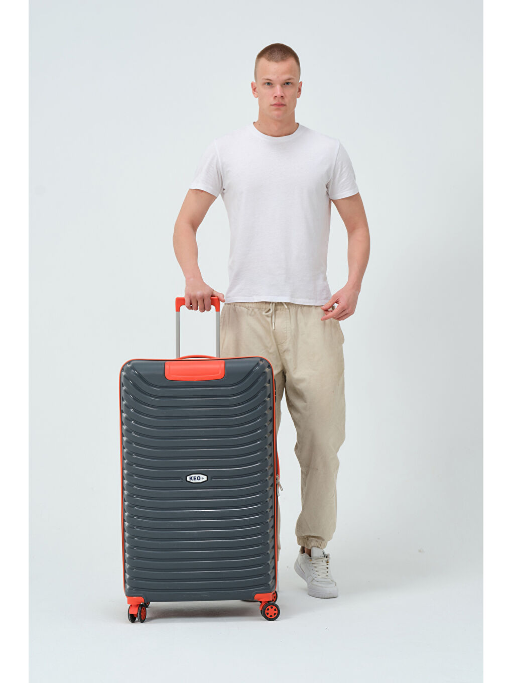 Gri Büyük Boy Füme-Turuncu PP Valiz-1