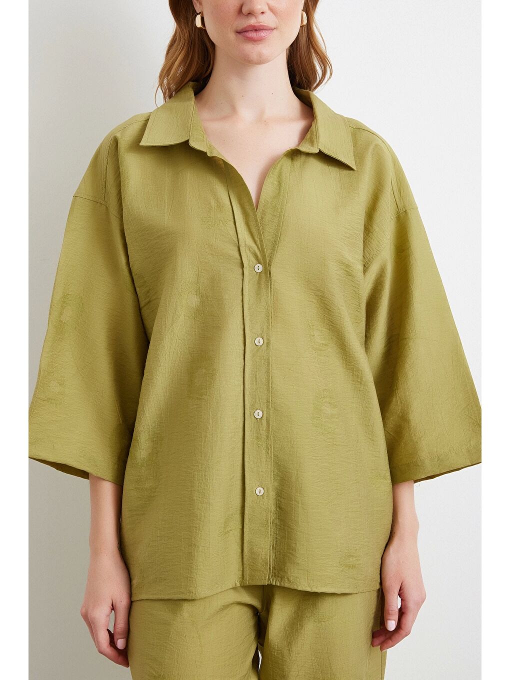 Fakir Kol Oversize Gömlek Yeşil-3