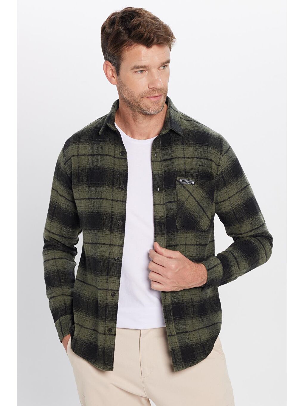 Karışık Erkek Slim Fit Dar Kesim Oduncu Tek Cepli Kareli Kışlık Gömlek-1