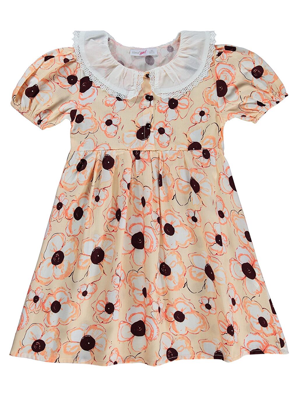 Beyaz Yakalı Çiçekli Elbise 6-9 Yaş - Turuncu