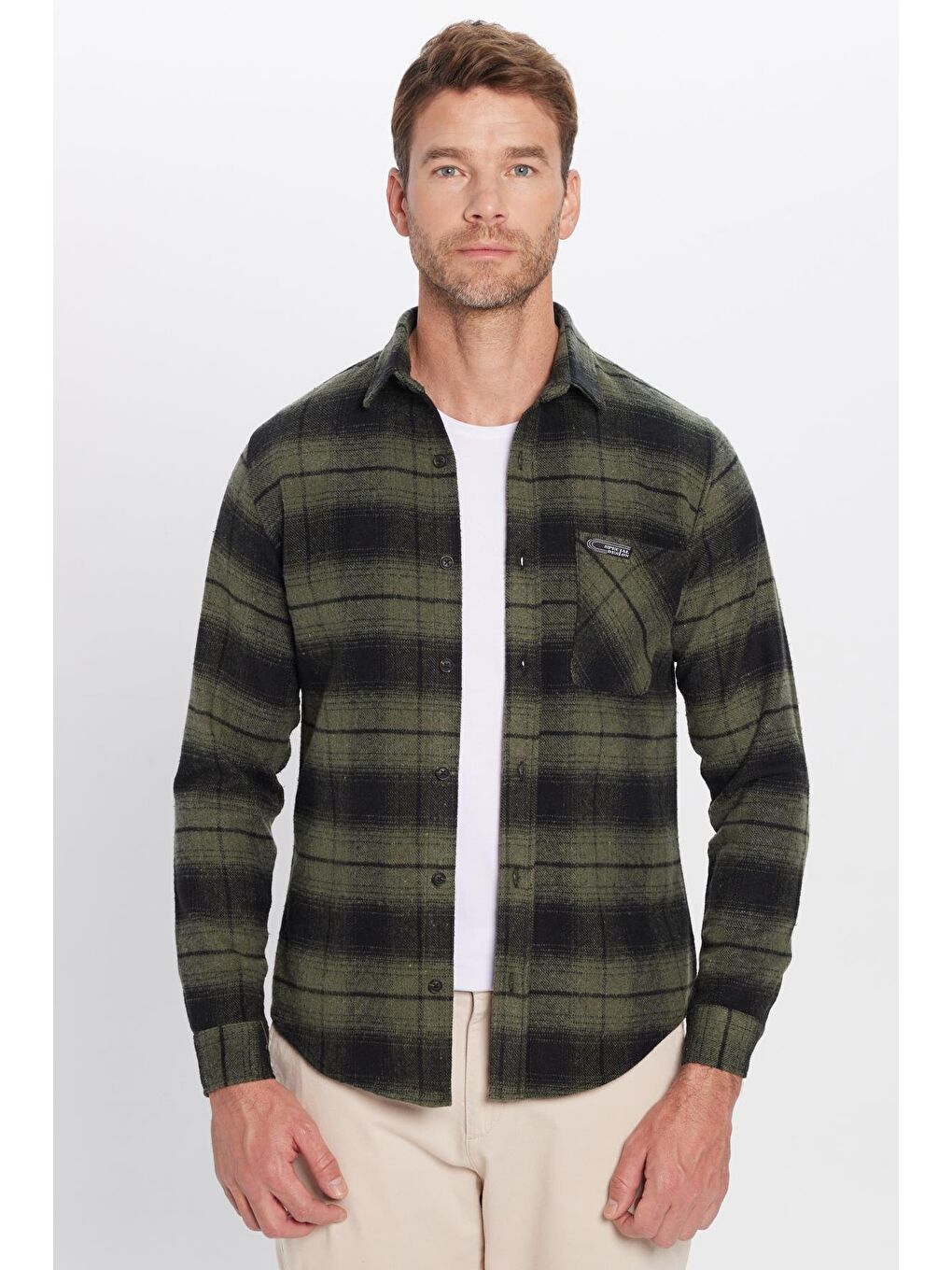 Karışık Erkek Slim Fit Dar Kesim Oduncu Tek Cepli Kareli Kışlık Gömlek-3