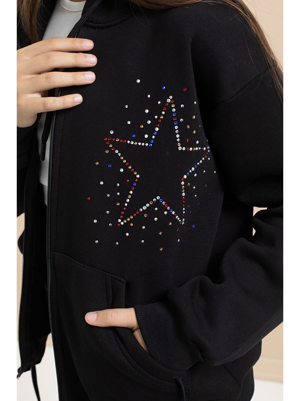 Siyah Kız Çocuk Şardonlu Boncuk İşlemeli 2li Takım 21414-2