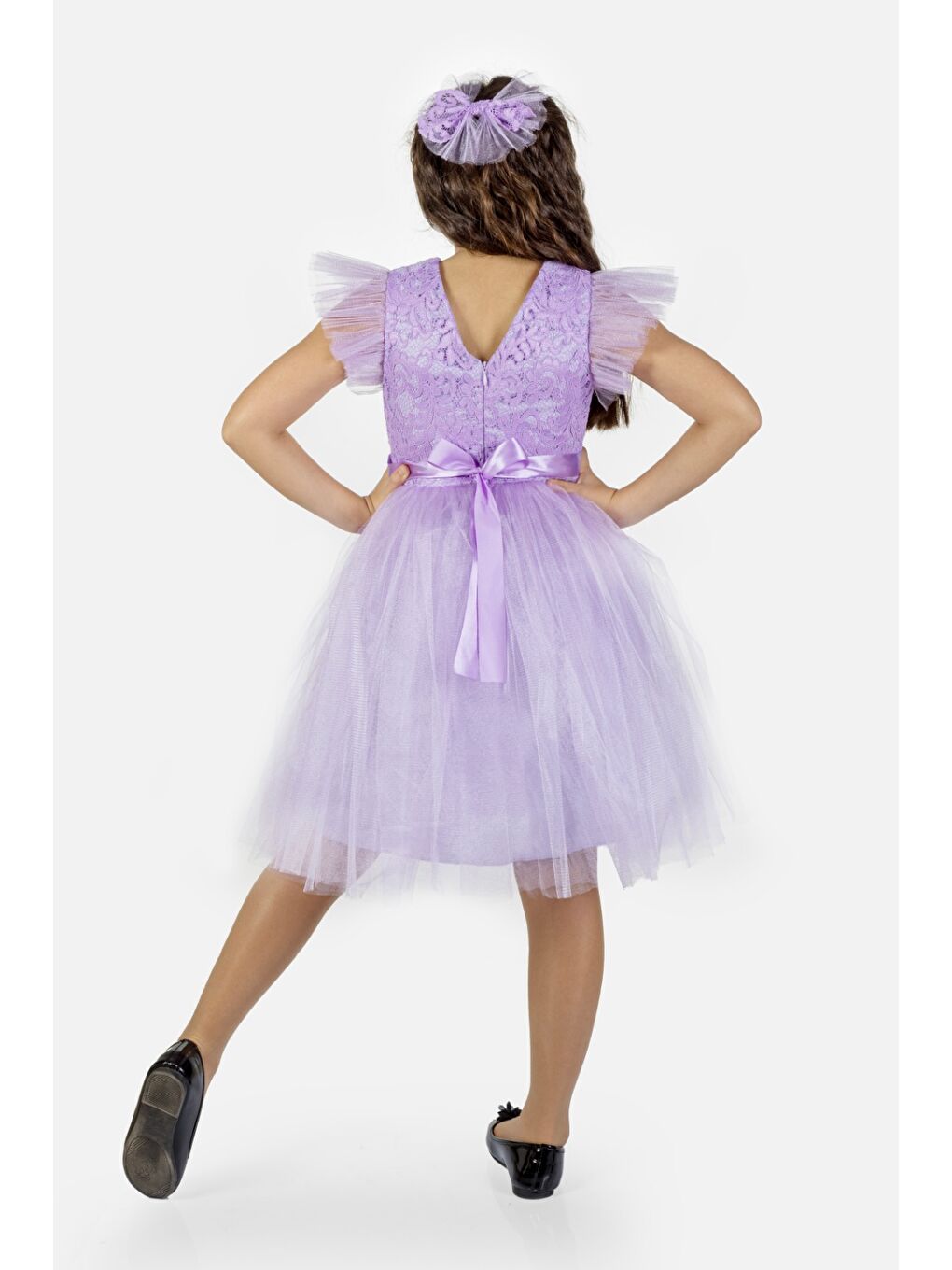 Lila Roza Dantel Tütü Kız Çocuk Abiye Elbise MNK0546-2