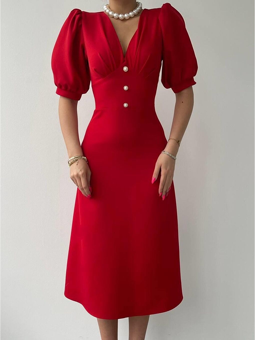 Kırmızı Linda Midi Elbise-1