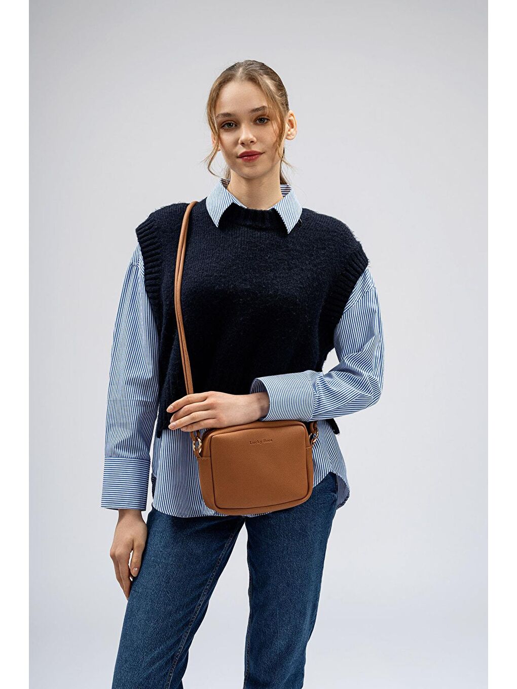 Sarı Çapraz Askılı Fermuarlı Kadın Mini Omuz Çantası-2