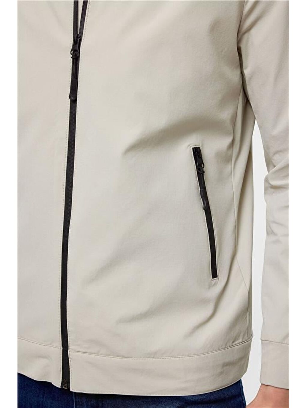 Bej Slim Düz Dik Yaka Mont-3