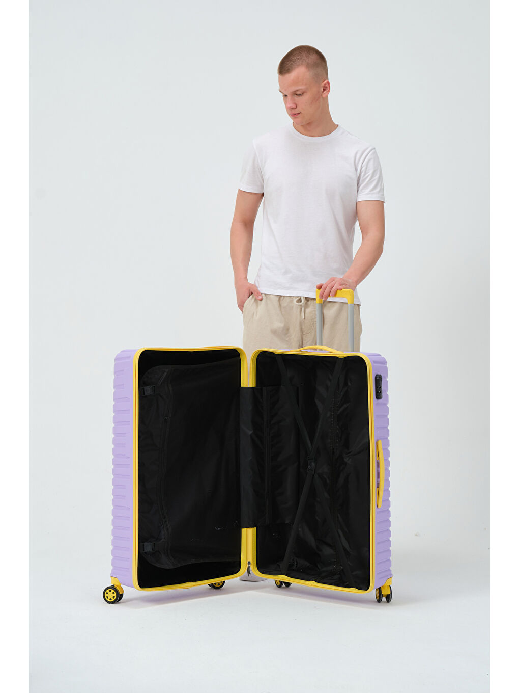 Büyük Boy Lila-Sarı PP Valiz-10