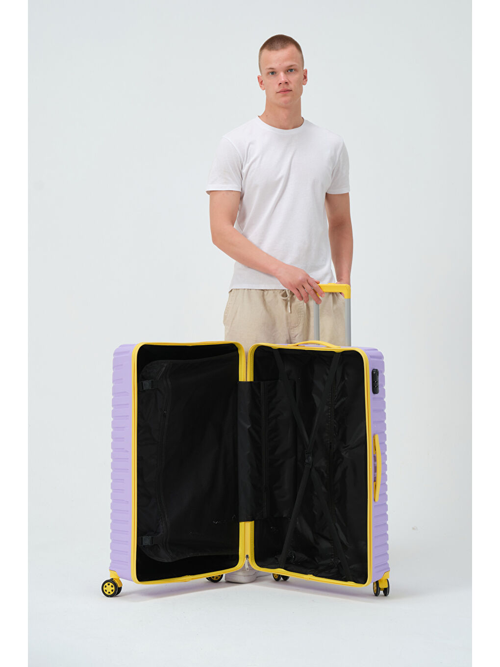 Büyük Boy Lila-Sarı PP Valiz-11