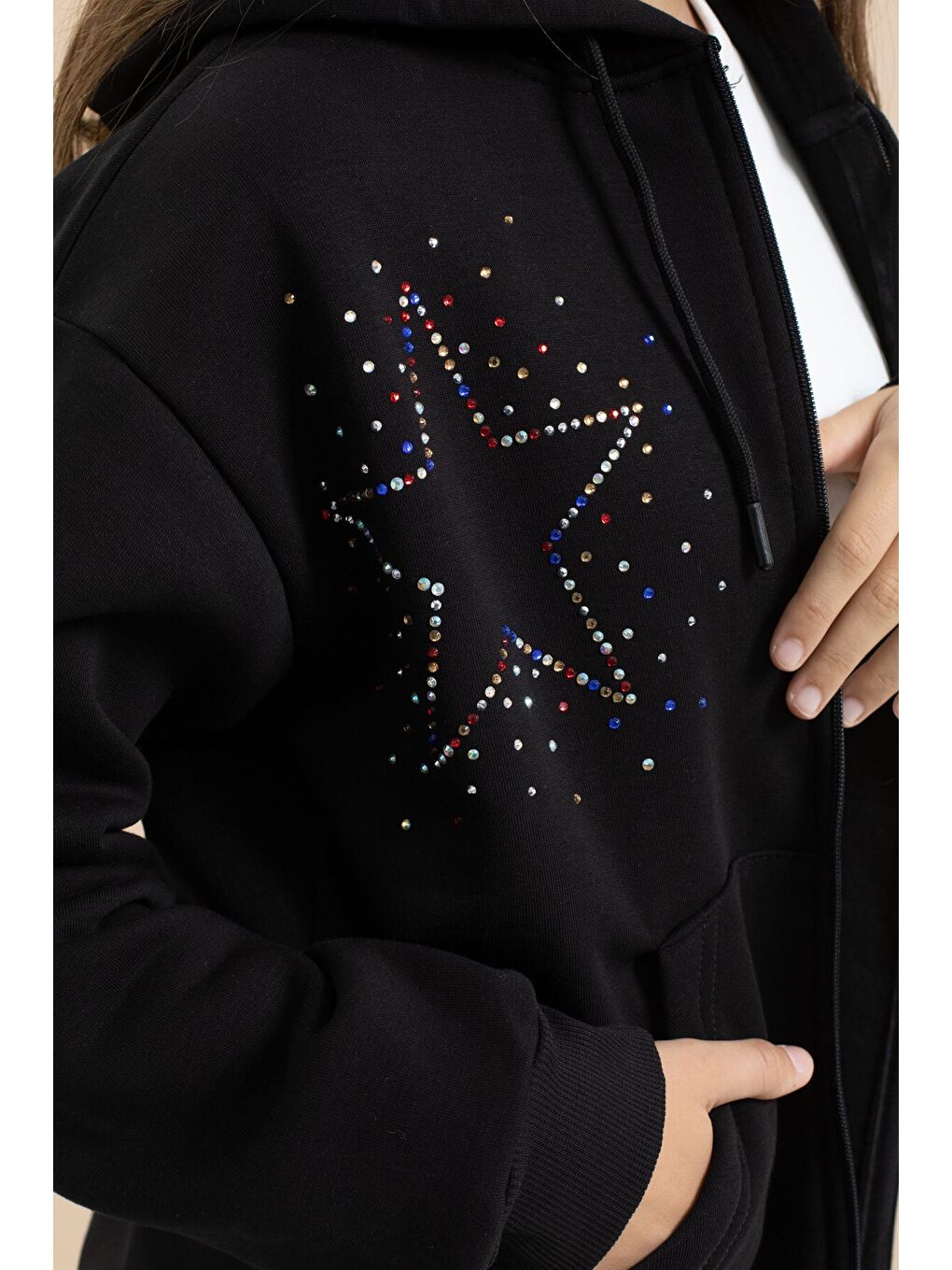 Siyah Kız Çocuk Şardonlu Boncuk İşlemeli 2li Takım 21414-4