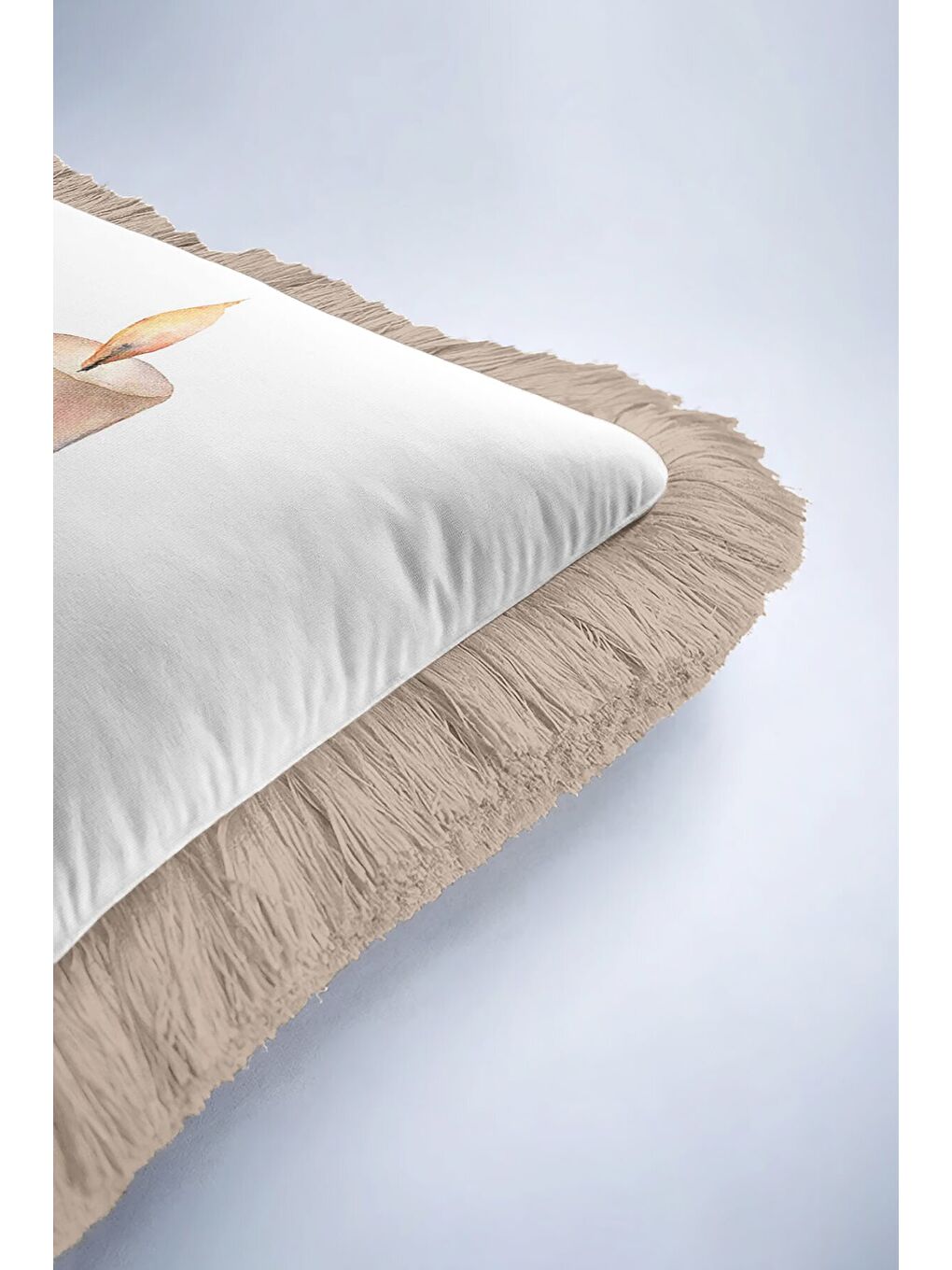 Karışık Romantik Mumlu Çiçekli Saçaklı Yastık Kılıfı - Pastel Rustik Krem Pembe Püsküllü Kırlent Kılıfı-6