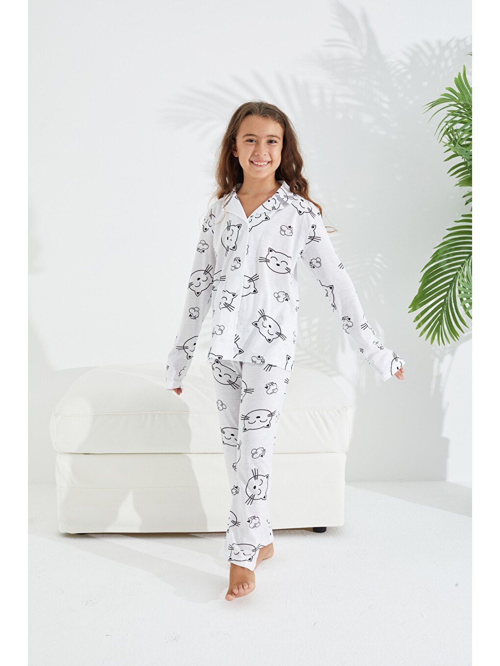 Karışık Pamuklu Düğmeli Pijama Takımı-2
