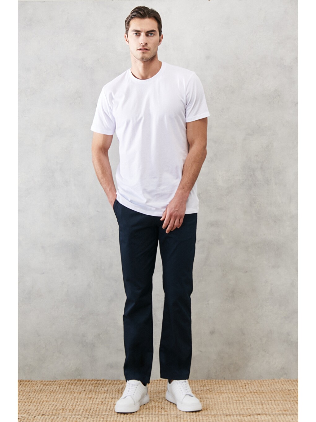 Erkek Lacivert Comfort Fit Rahat Kesim Chino Casual Pantolon-1