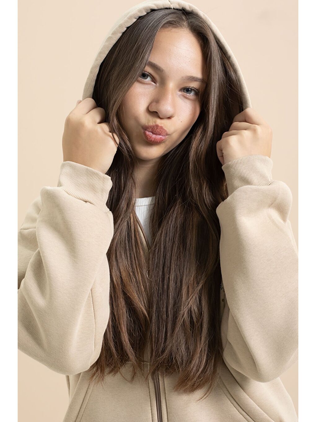 Bej Kız Çocuk Şardonlu Boncuk İşlemeli 2li Takım 21417-3