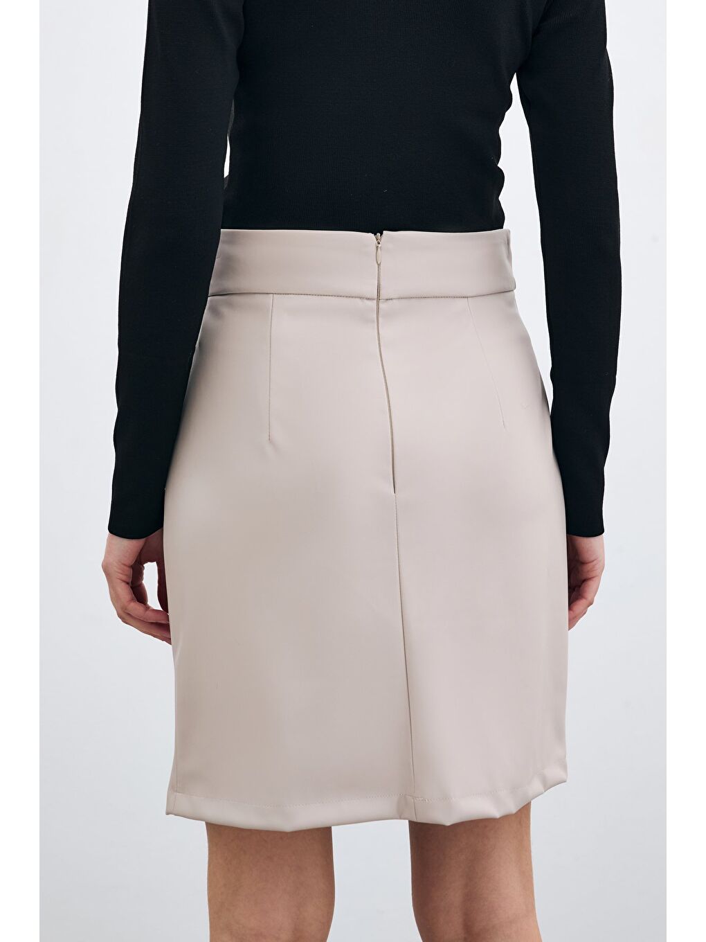 Bej Şardonlu Deri Etek - Taş-5