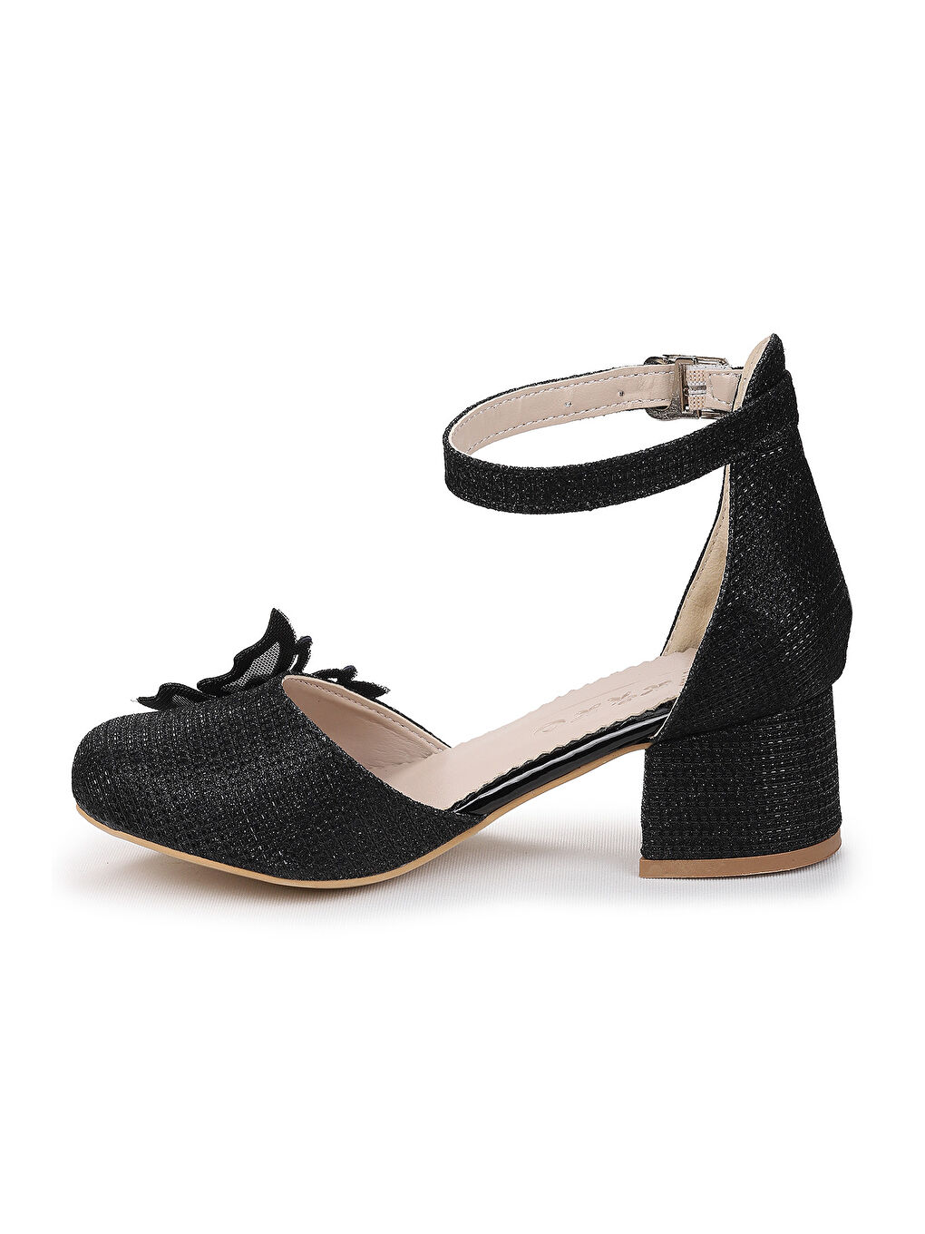 Siyah Zete Kum Simli Kız Çocuk 4 Cm Topuklu Abiye Ayakkabı-3