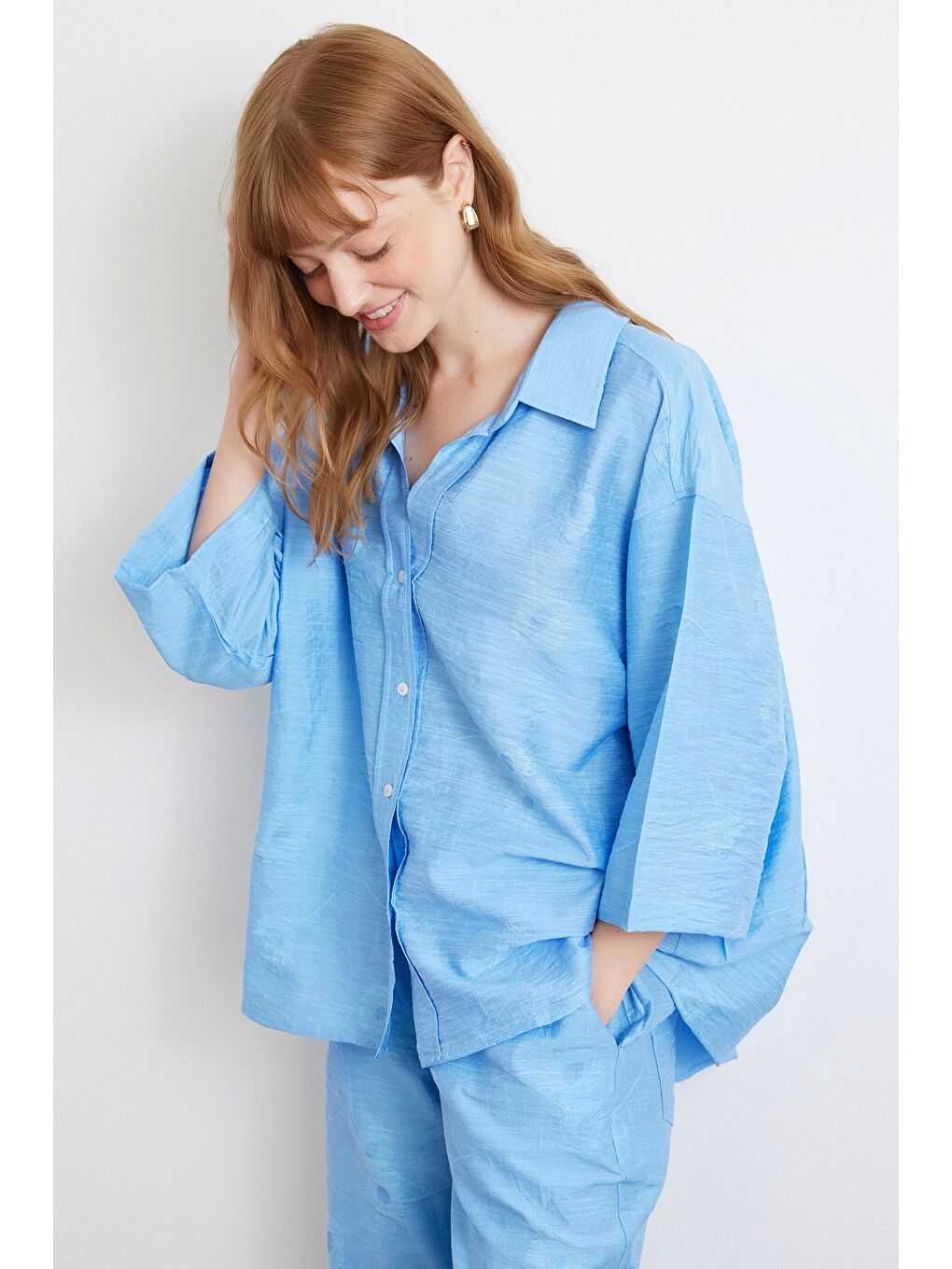 Fakir Kol Oversize Gömlek Mavi-2