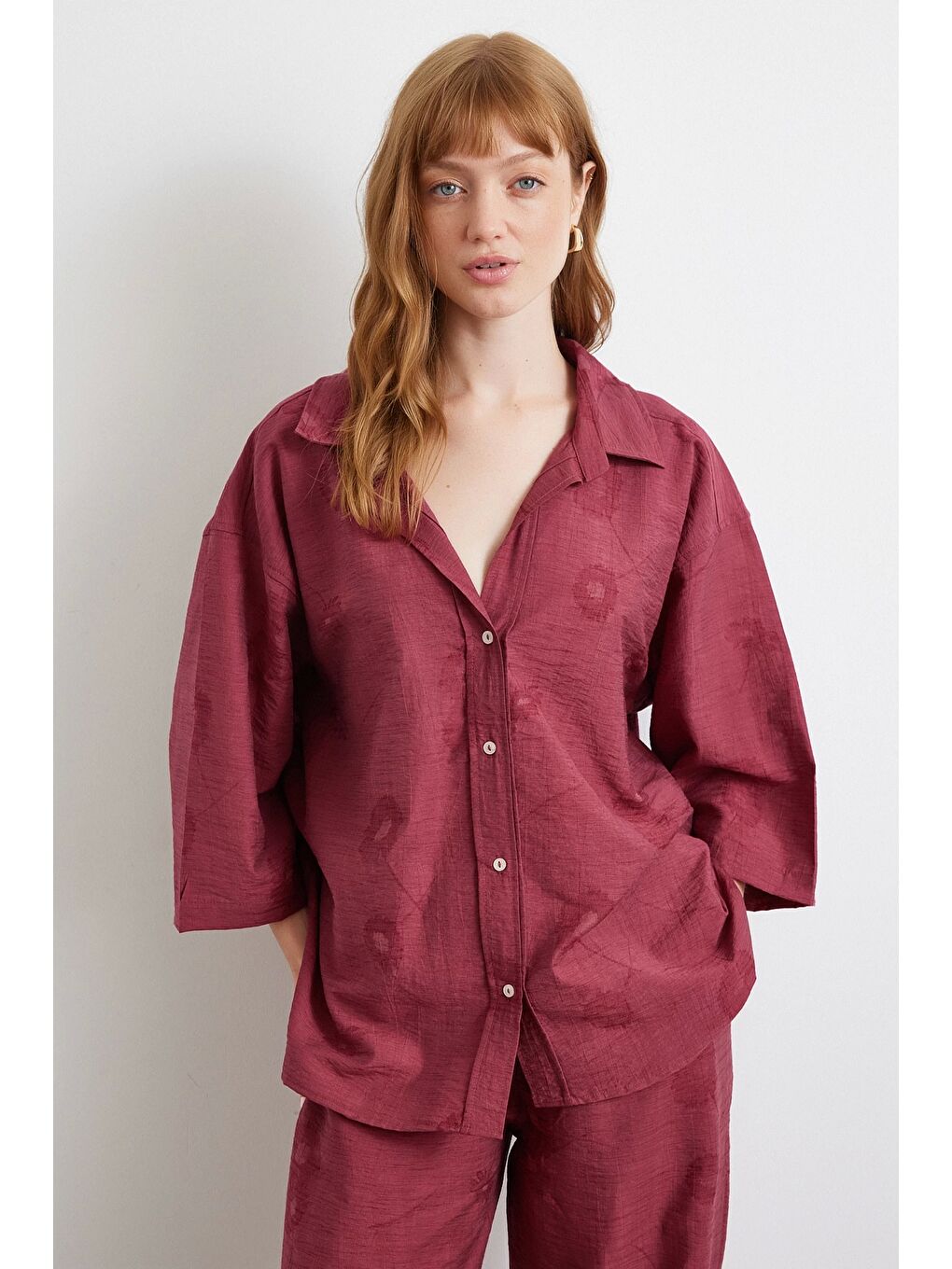 Fakir Kol Oversize Gömlek Bordo