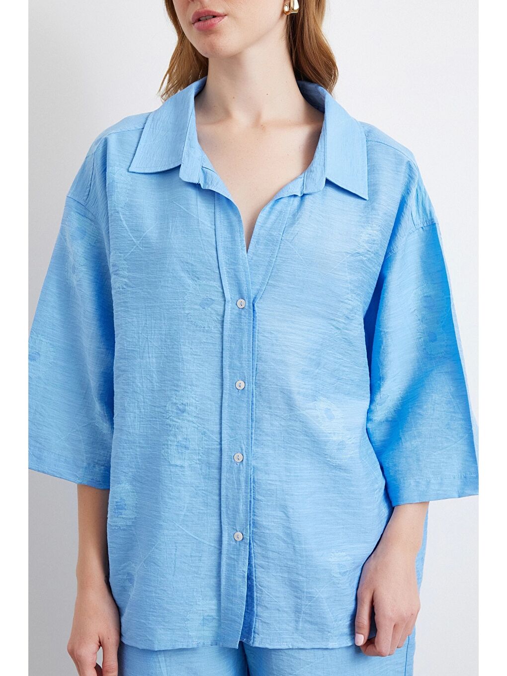 Fakir Kol Oversize Gömlek Mavi-3