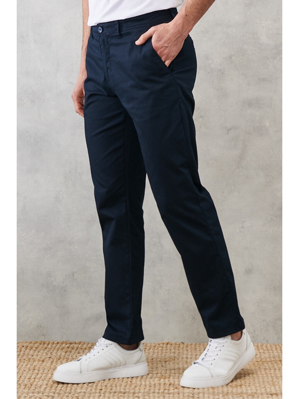 Erkek Lacivert Comfort Fit Rahat Kesim Chino Casual Pantolon-2