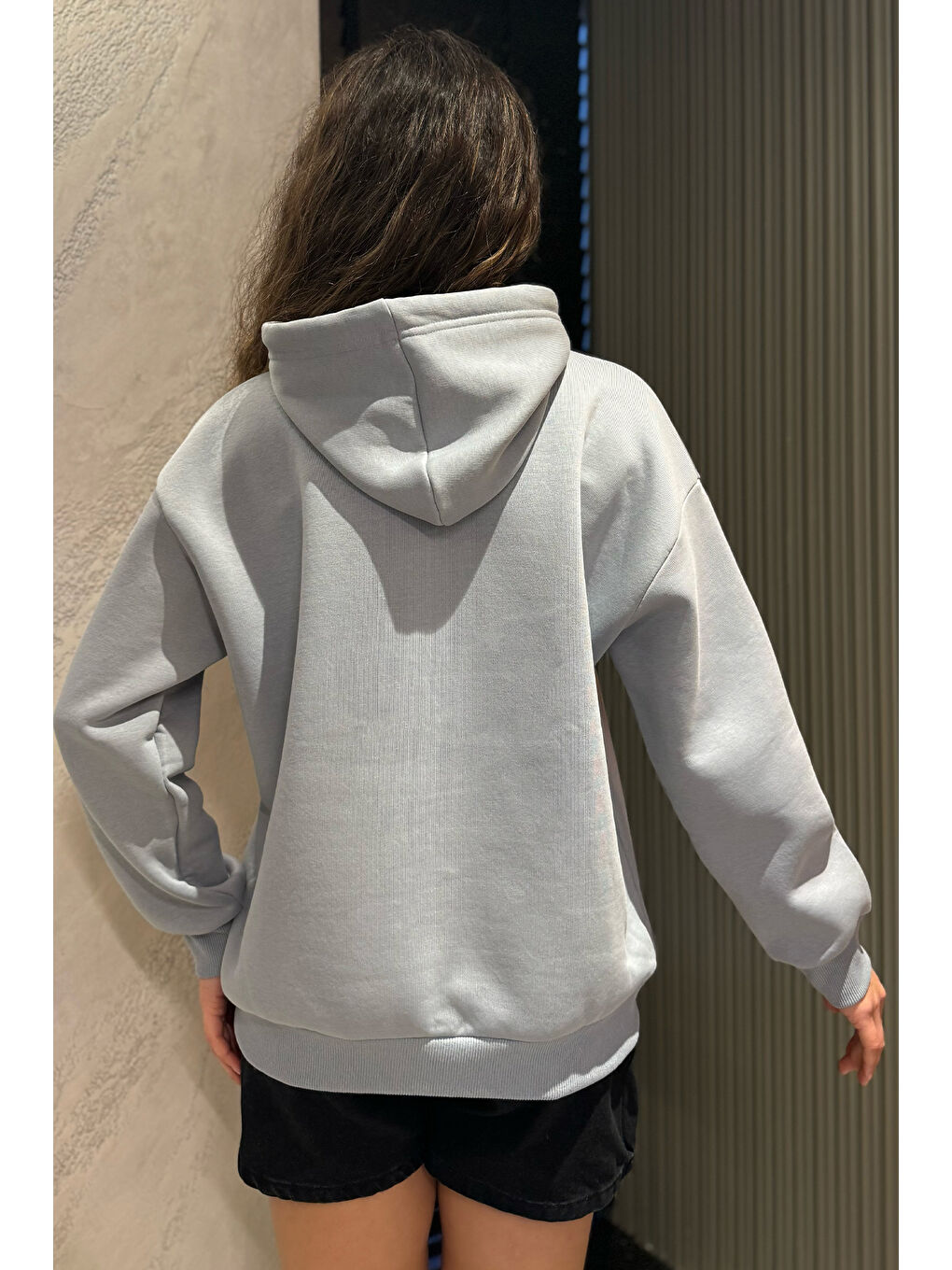 GÜLSELİ Gri Kadın Kuş Nakışlı Kapüşonlu Şardonlu Sweatshirt - 3