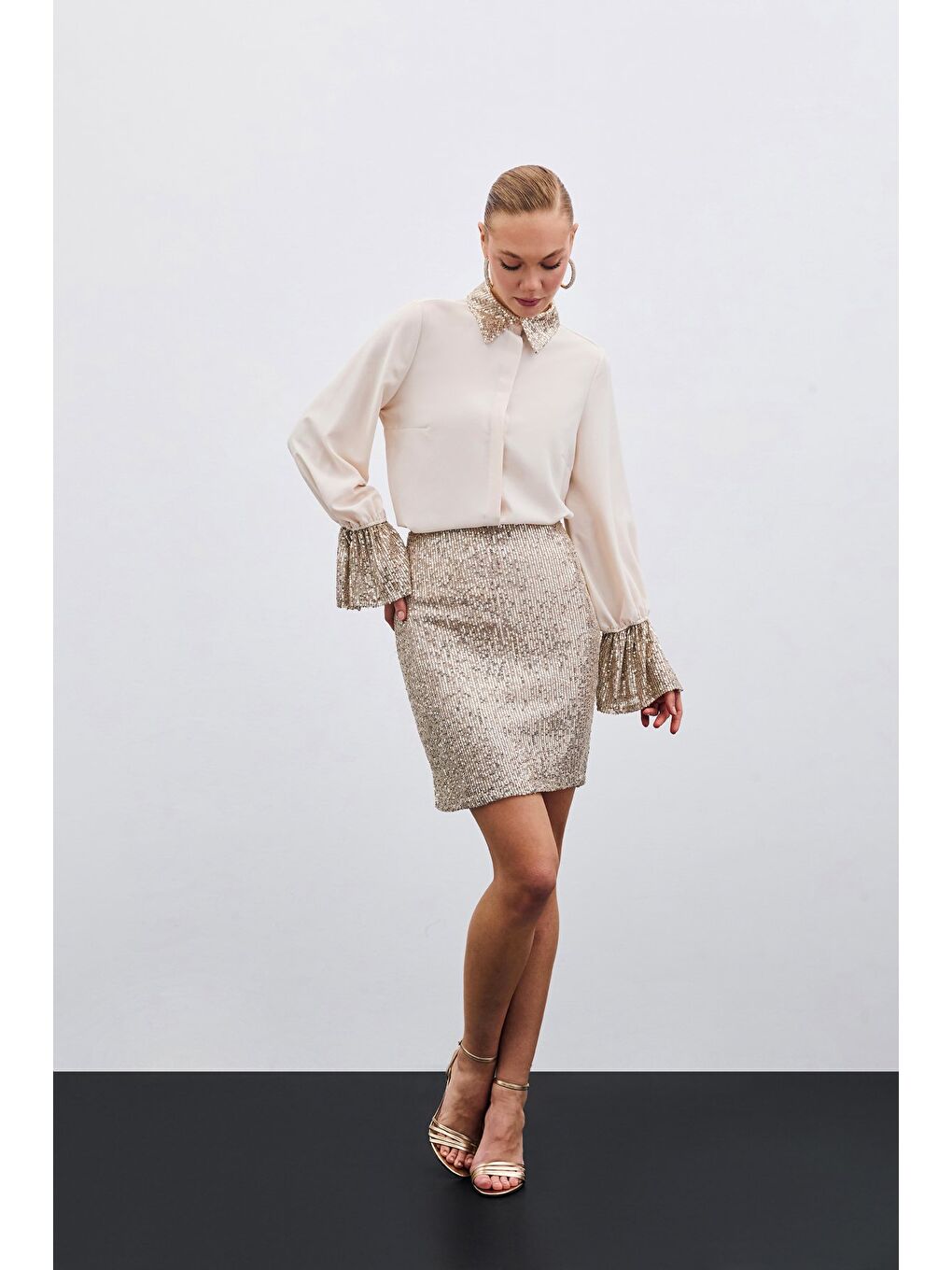Payet Detaylı Gömlek - Bej-2
