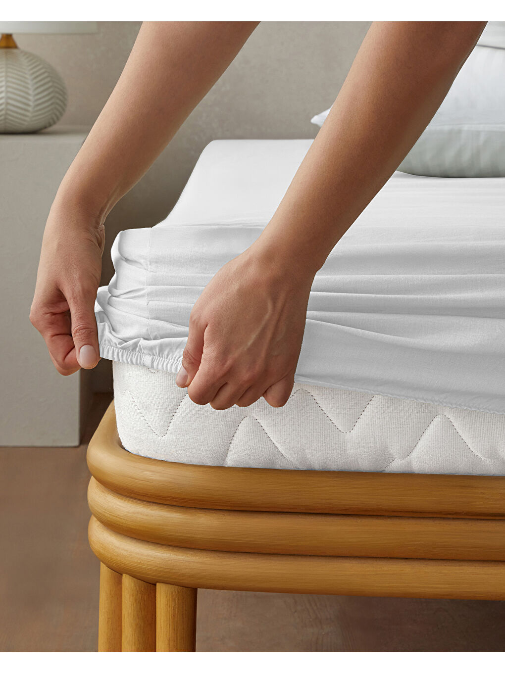 Pure Pamuklu King Size Lastikli Çarşaf 180x200 cm Beyaz-1