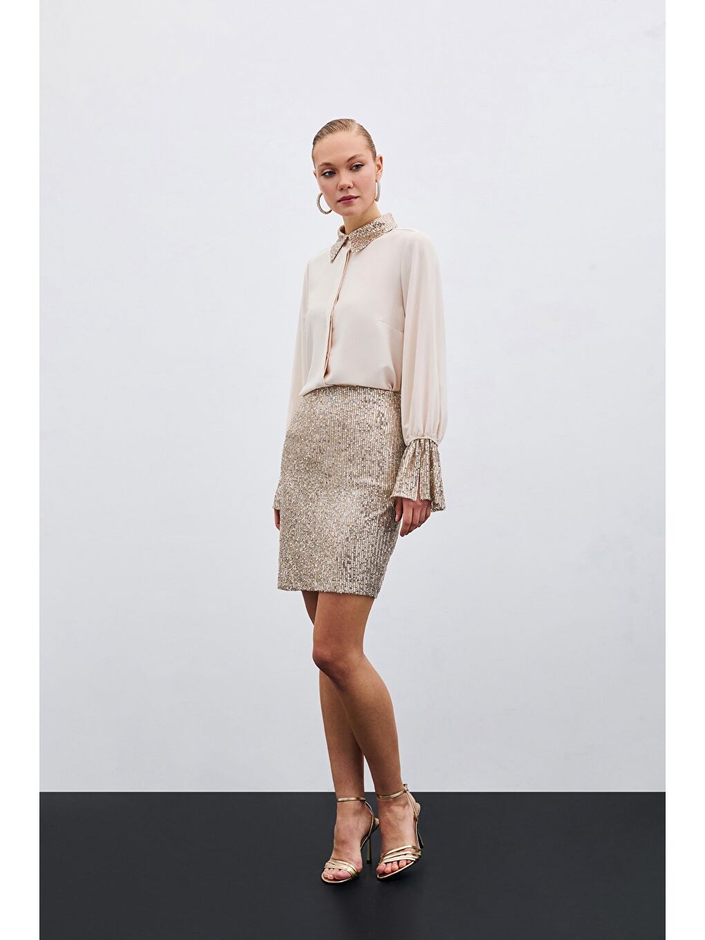 Payet Detaylı Gömlek - Bej-3