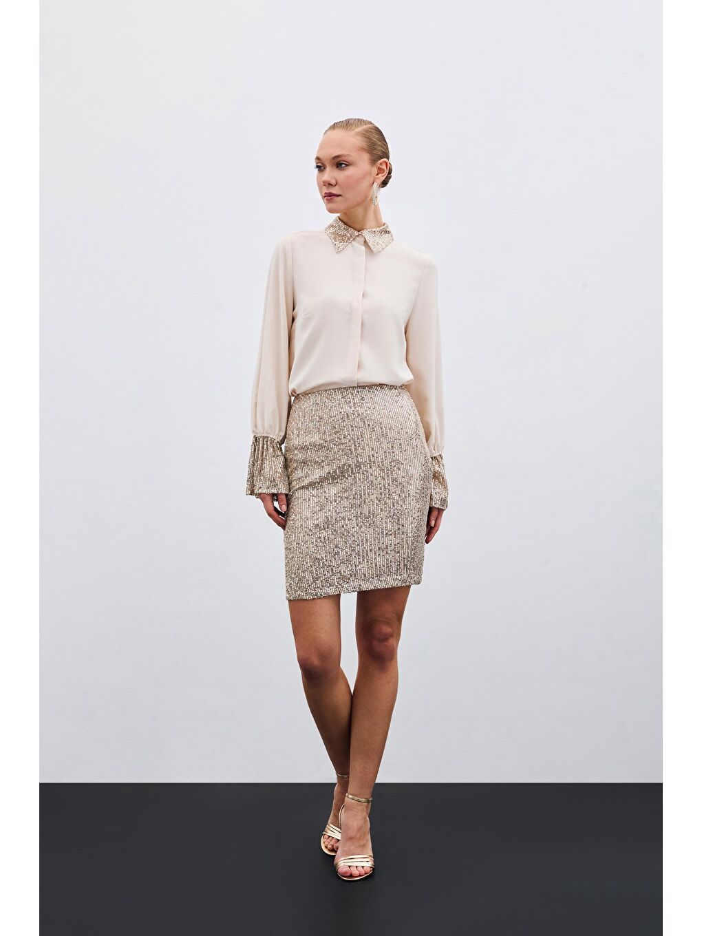 Payet Detaylı Gömlek - Bej-4