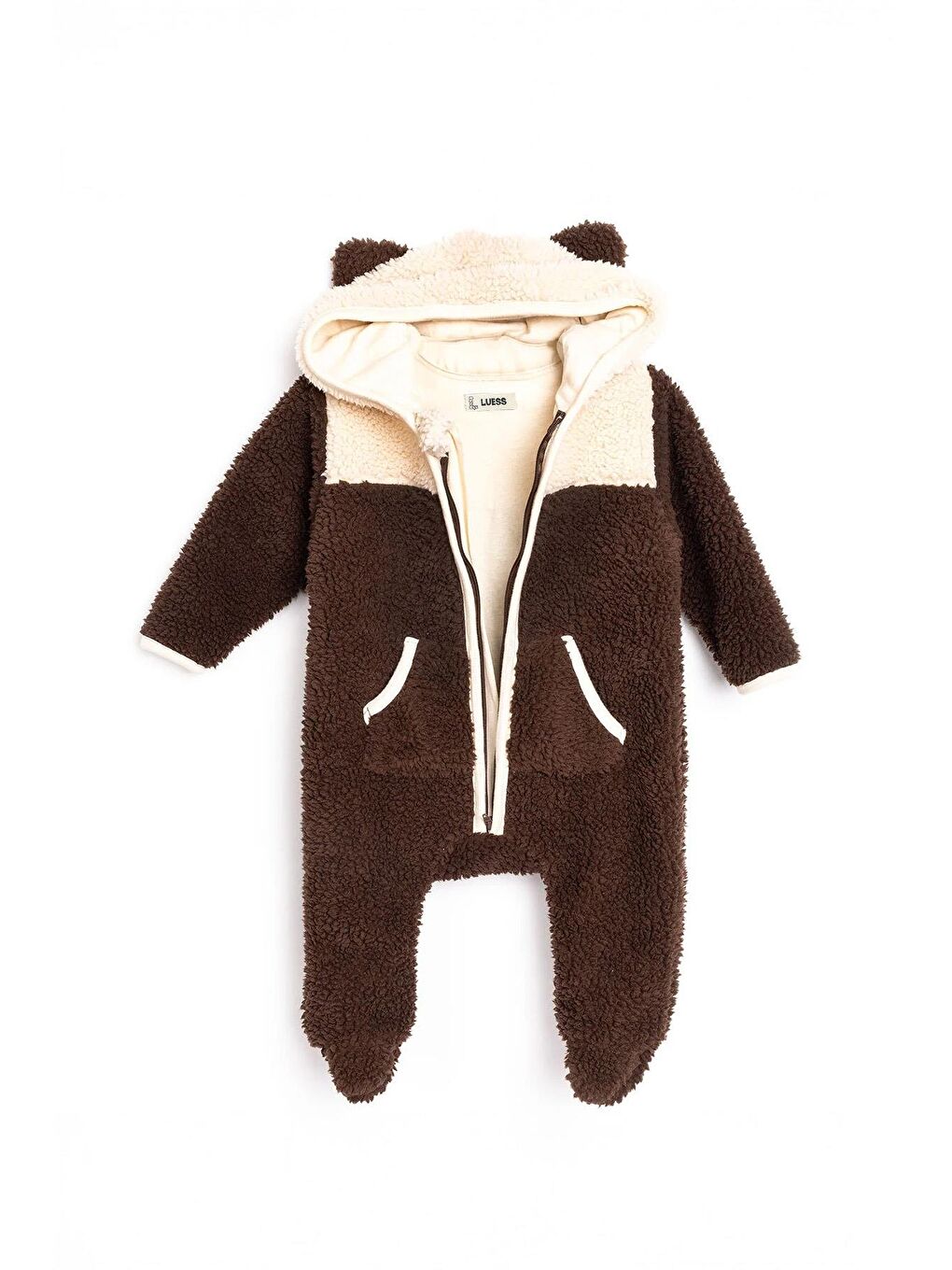 Kahverengi Unisex Bebek Pelüş Kulak Detaylı Tulum (3 Ay - 1 Yaş)