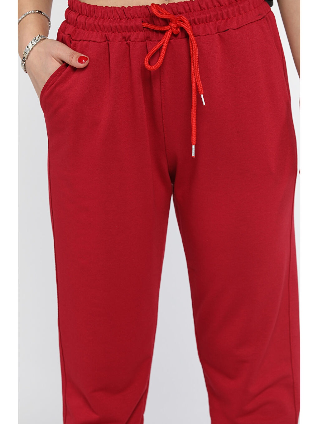 Bordo Kadın Paça Lastikli Eşofman Altı-3