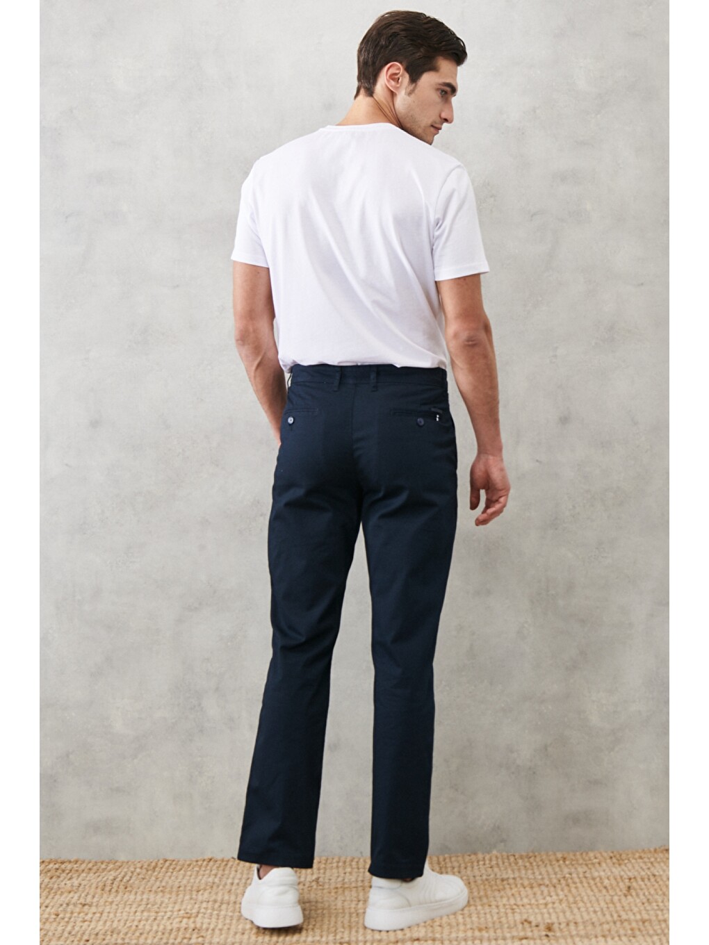 Erkek Lacivert Comfort Fit Rahat Kesim Chino Casual Pantolon-4