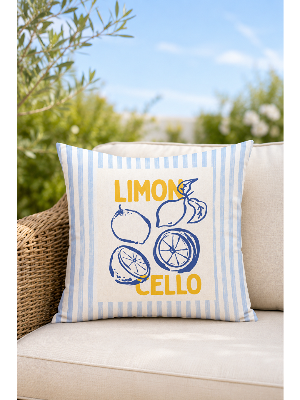 Beyaz Limoncello Limon Desenli Dekoratif Kırlent Kılıfı Akdeniz Yazlık Dekoru 43x43 Cm-1