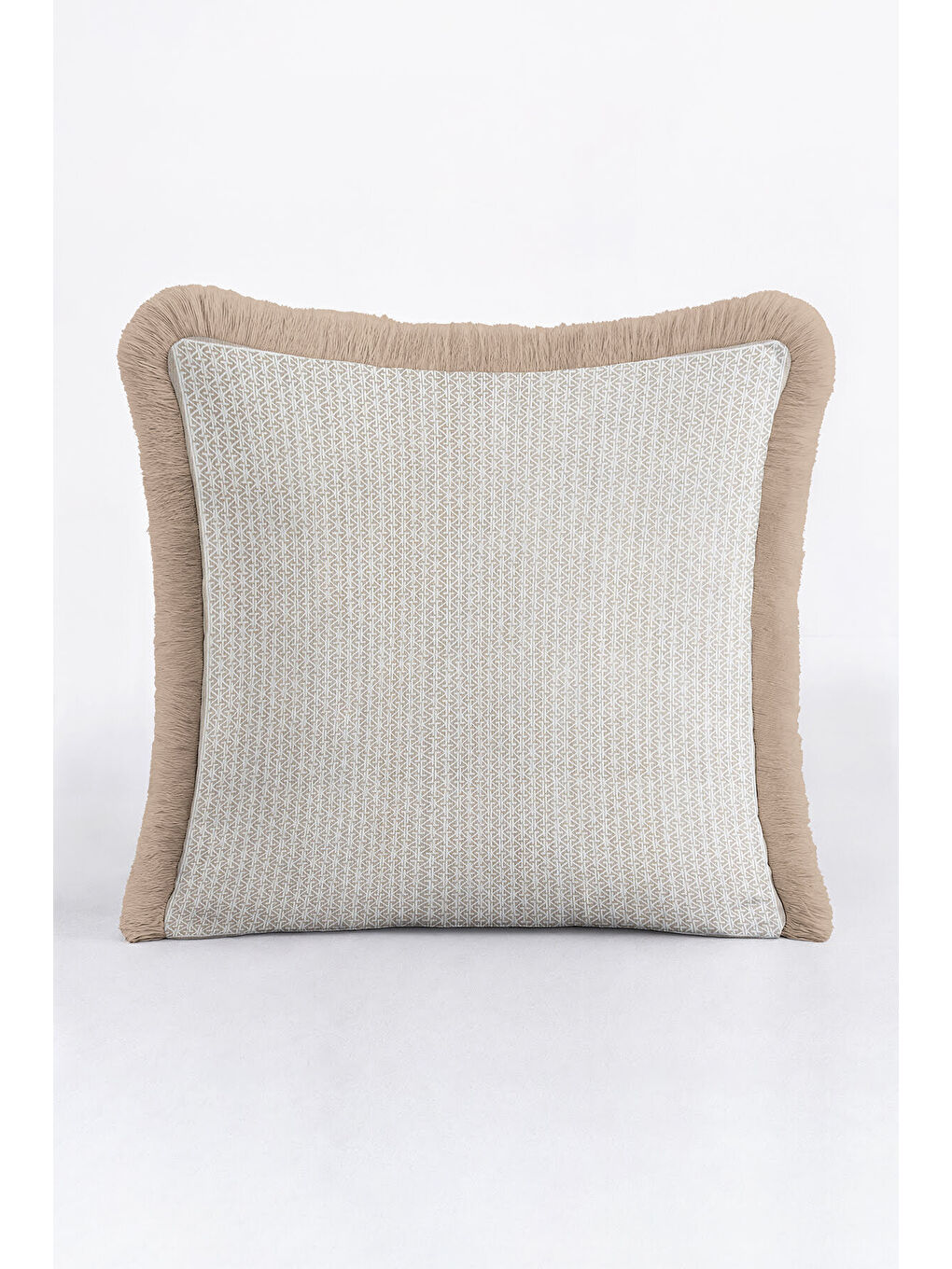 Karışık Geometrik Modern Lüks Saçaklı Yastık Kılıfı - Naturel İskandinav Bej Püsküllü Kırlent Kılıfı-1