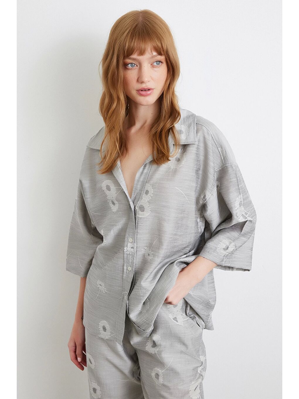 Fakir Kol Oversize Gömlek Gri