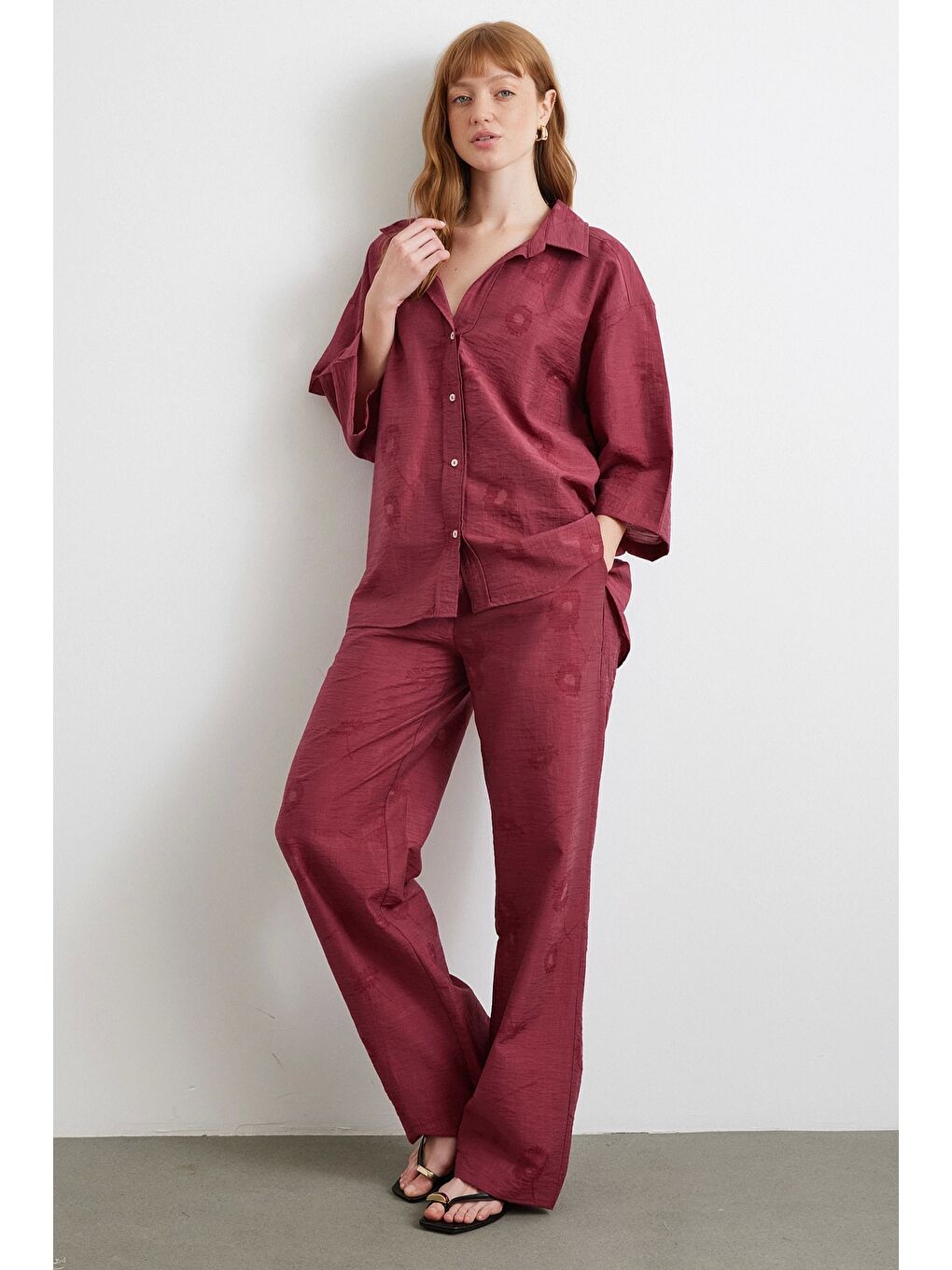 Fakir Kol Oversize Gömlek Bordo-1