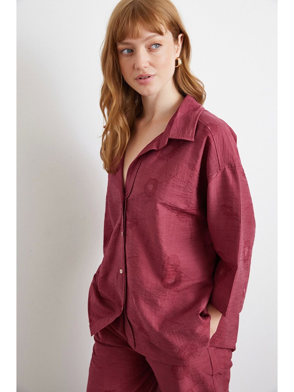 Fakir Kol Oversize Gömlek Bordo-2