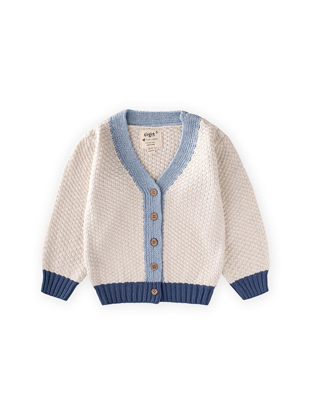 Triko Düğmeli Hırka 2-8 Yaş Naturel Mavi