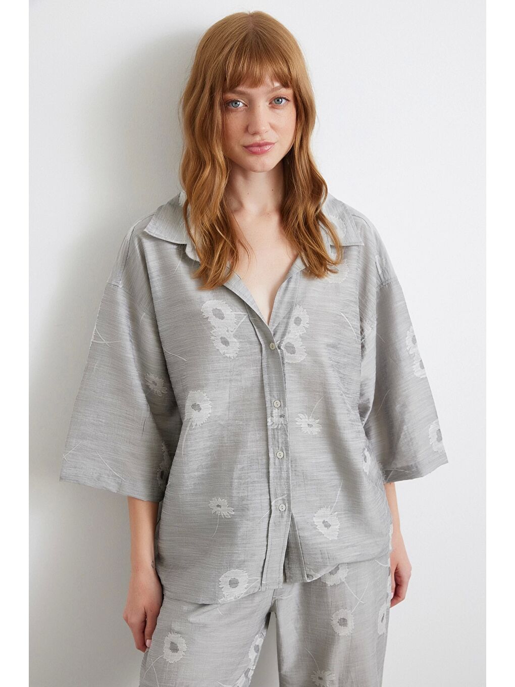 Fakir Kol Oversize Gömlek Gri-3