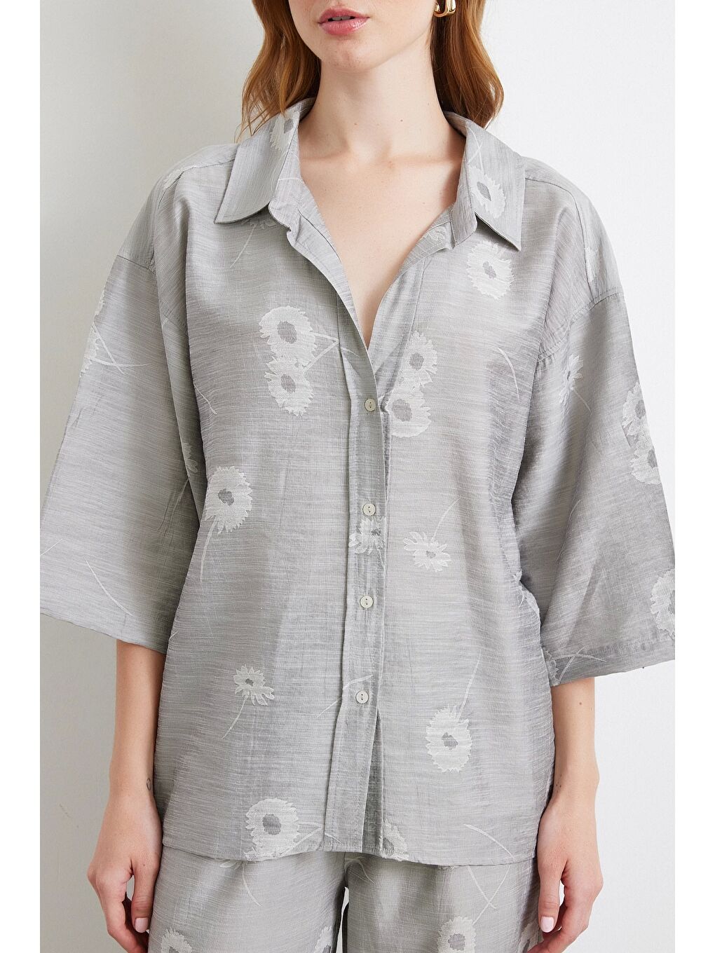 Fakir Kol Oversize Gömlek Gri-4