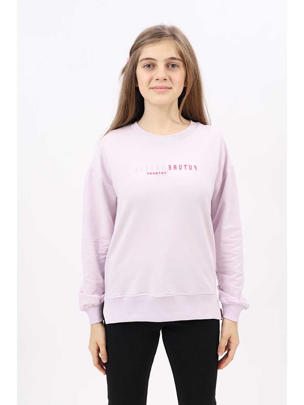 Lila Kız Çocuk Nakışlı Sweatshirt