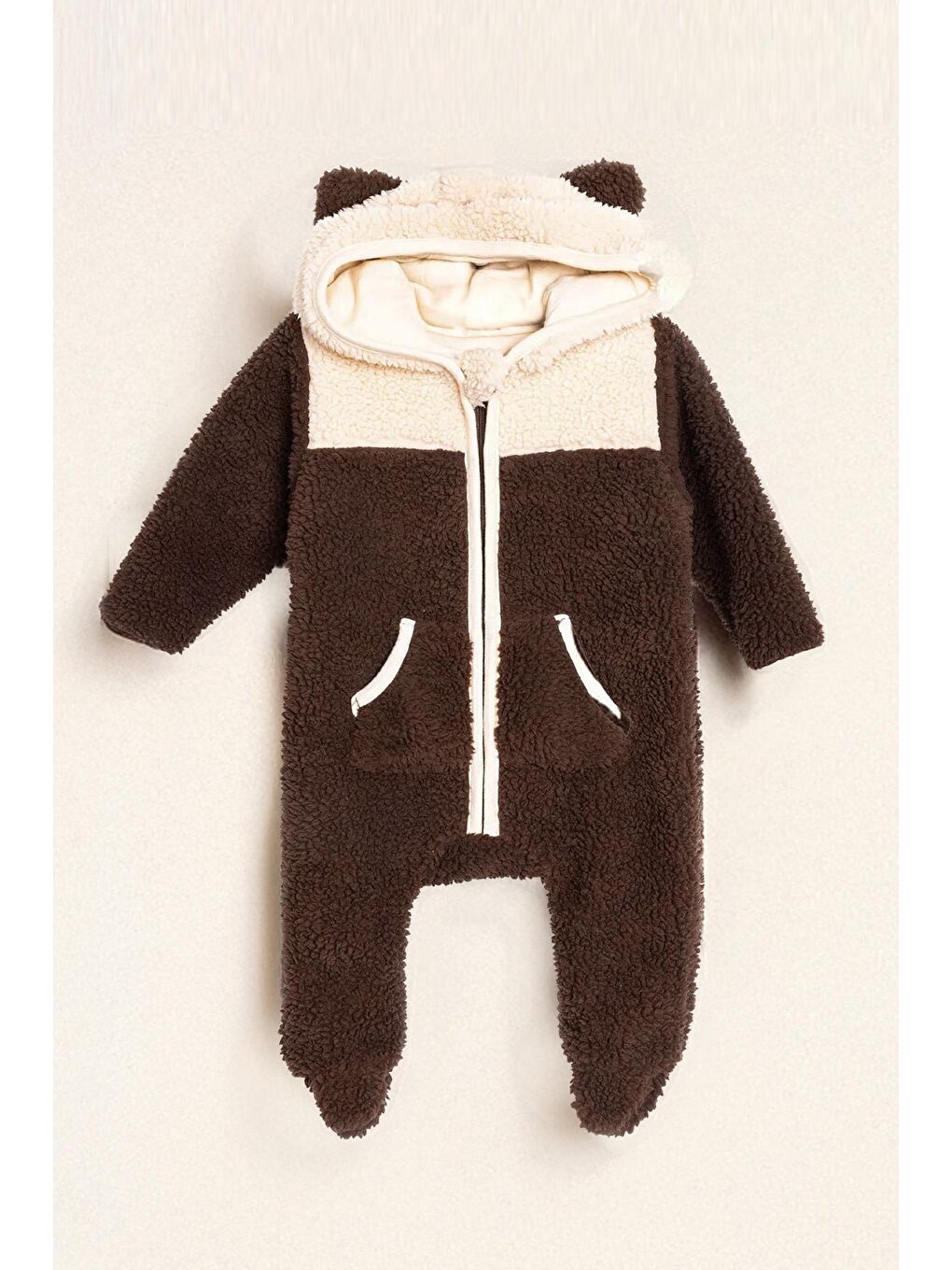 Kahverengi Unisex Bebek Pelüş Kulak Detaylı Tulum (3 Ay - 1 Yaş)-4