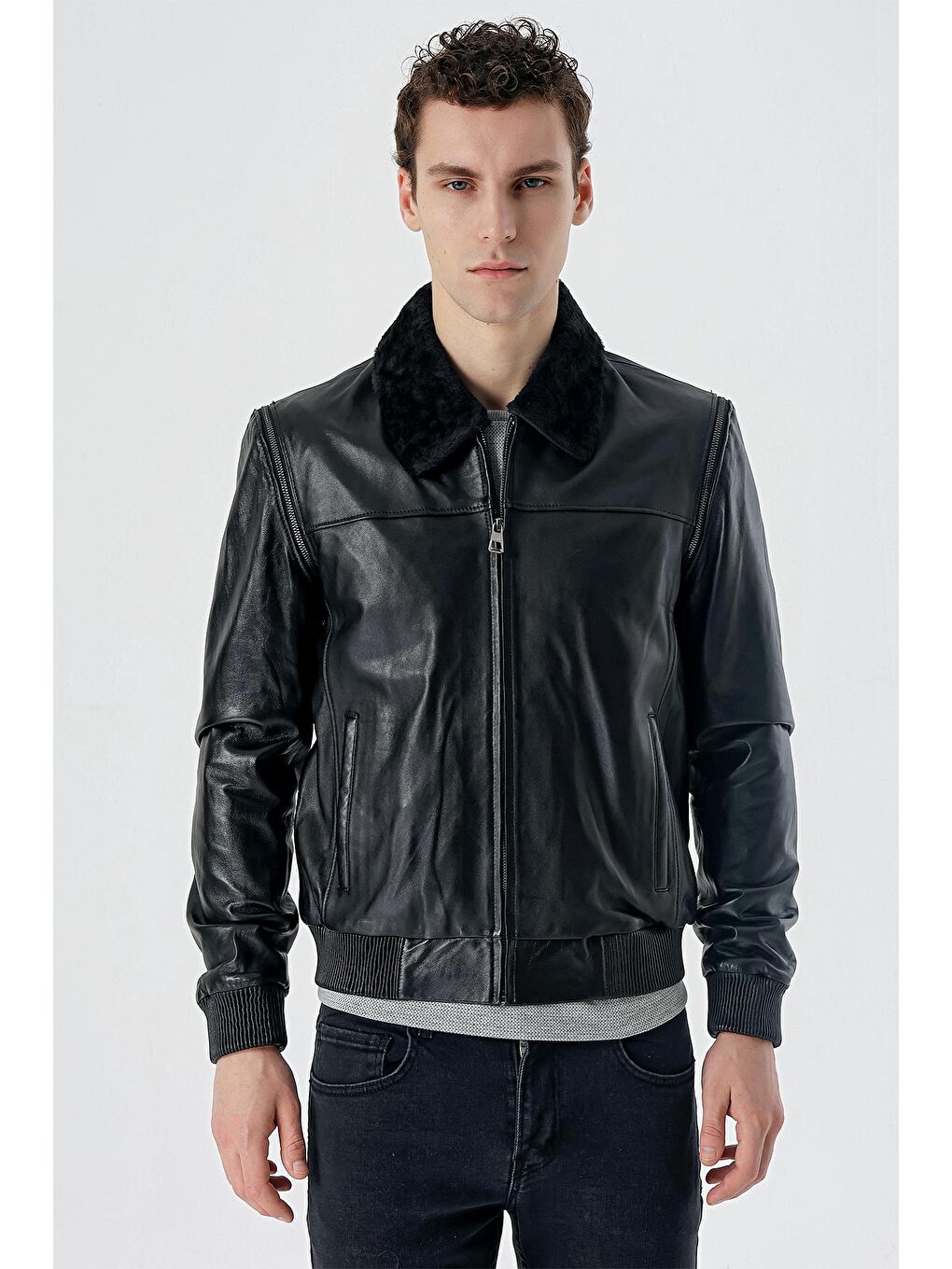 Siyah Gömlek Yaka Hakiki Deri Comfort Fit Rahat Kesim Casual Mont 1038235208