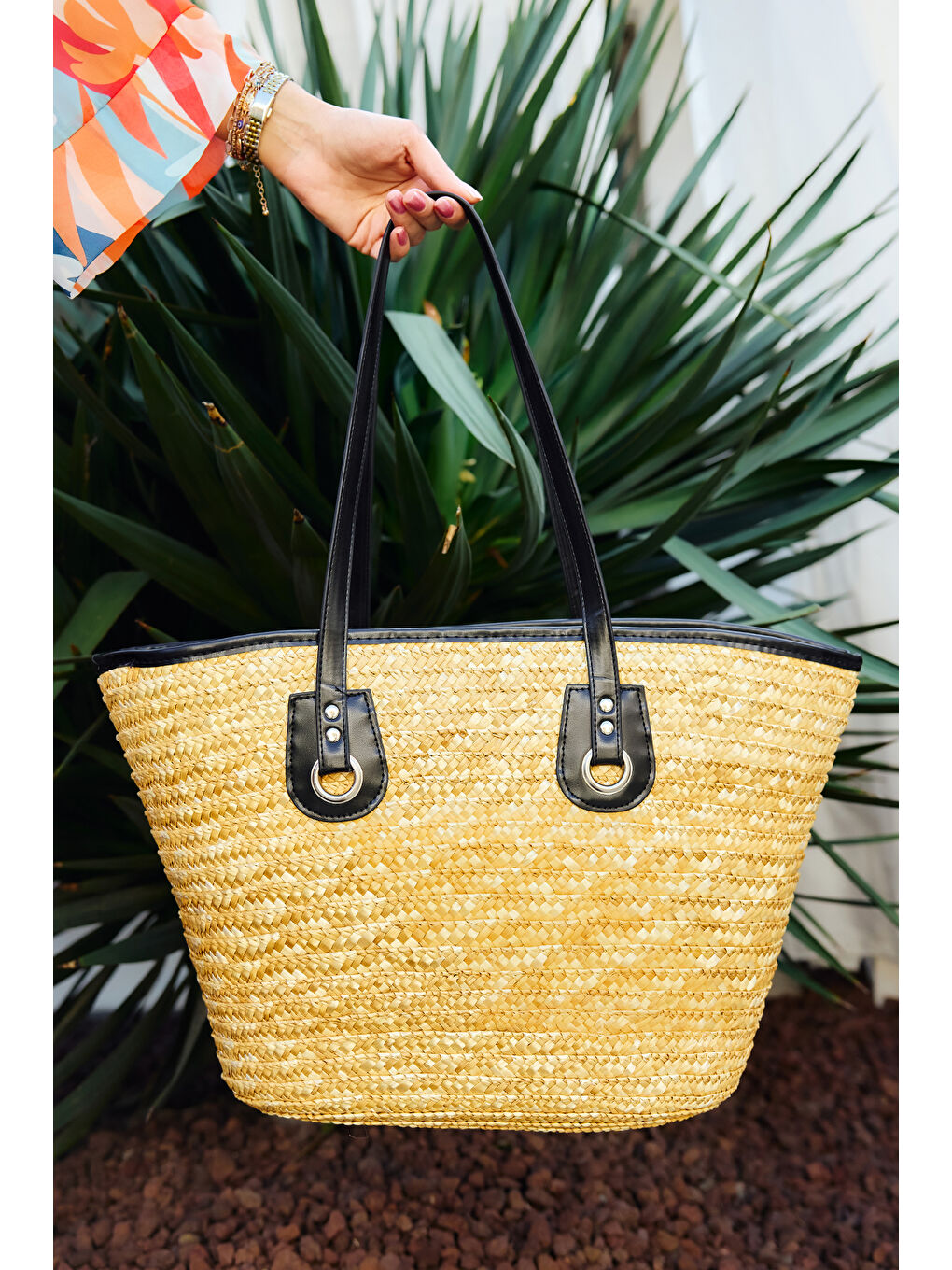 Sepet Örgü Hasır Çanta Büyük Boy Plaj Çantası 024 Bej