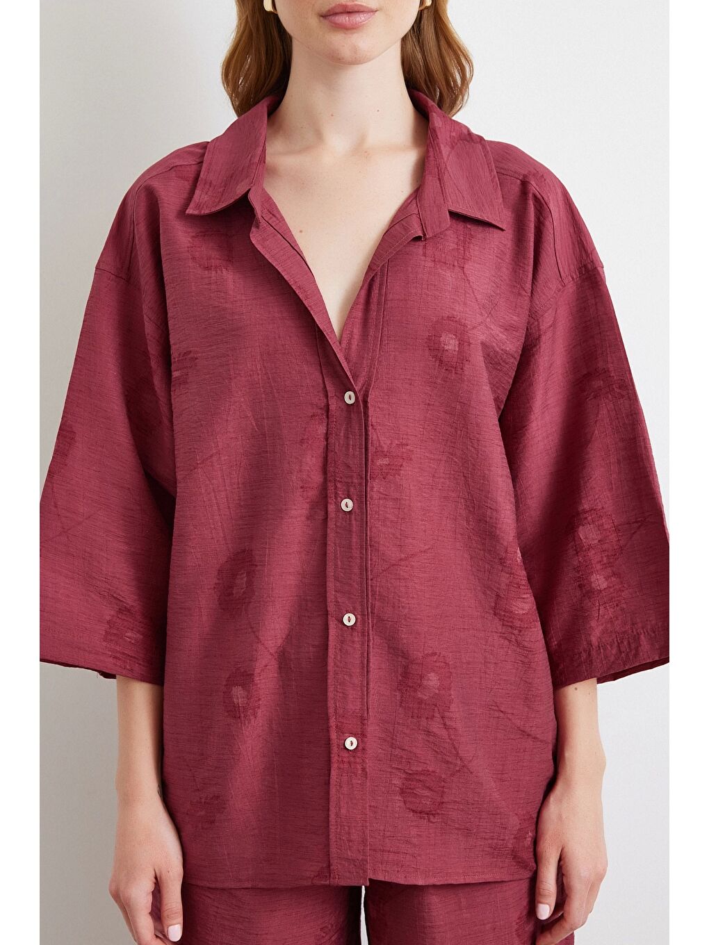 Fakir Kol Oversize Gömlek Bordo-3