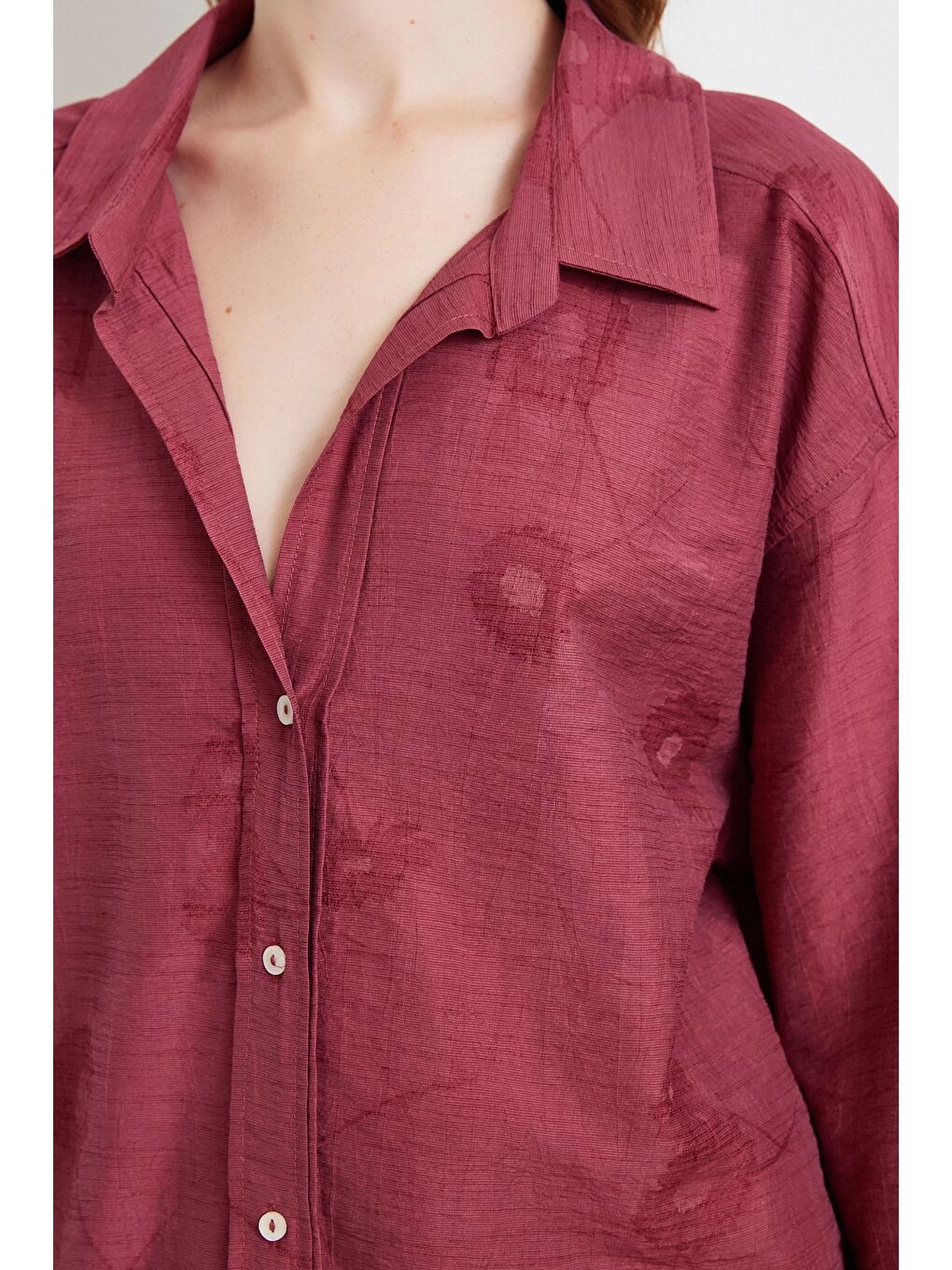 Fakir Kol Oversize Gömlek Bordo-4