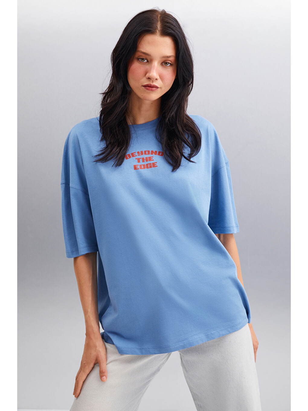 Arcadıa Kadın %100 Pamuk Arka Ve Önü Yazi Detaylı Baskılı Slim İndigo T-shirt